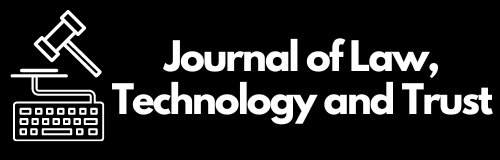 White text on a black background saying "Journal of Law, Technology and Trust". There is a white logo of a gavel above a computer keyboard.
